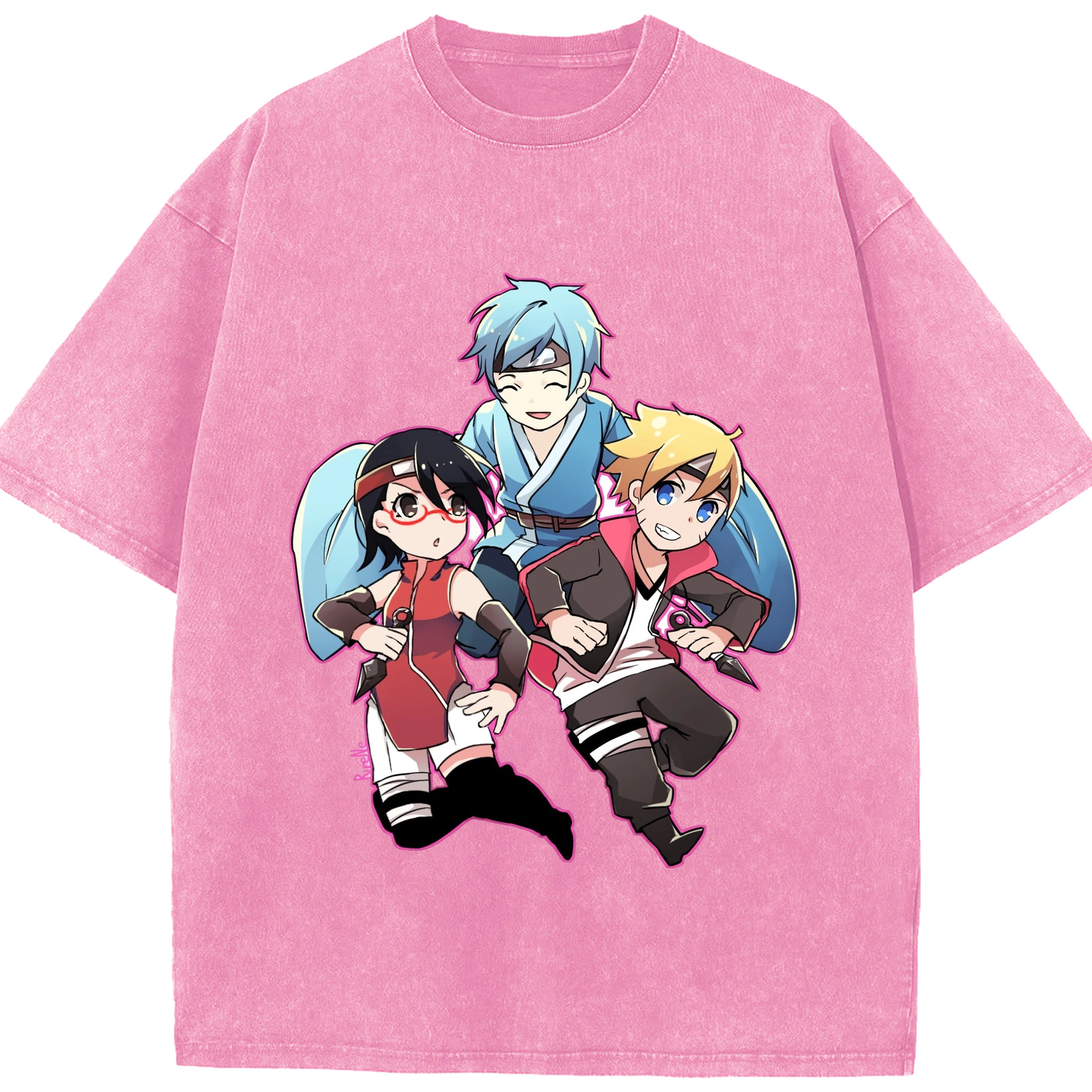 （画像用） NARUTO -ナルト- うちは サラダ Uchiha Sarada 綿100% ヴィンテージ風 半袖Tシャツ（フロントプリント）